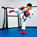 태권도 기술 심화 학습 - The Precision Strike**

**Prompt:** A dynamic, full-body shot of a Taekwondo athlete in their late t...