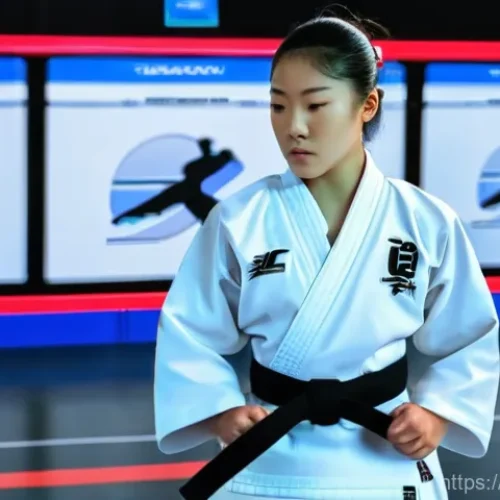 태권도 경기 분석 프로그램 추천 - **Prompt 1: Focused Taekwondo Athlete Reviewing Performance Data**
    "A highly detailed, cinematic...