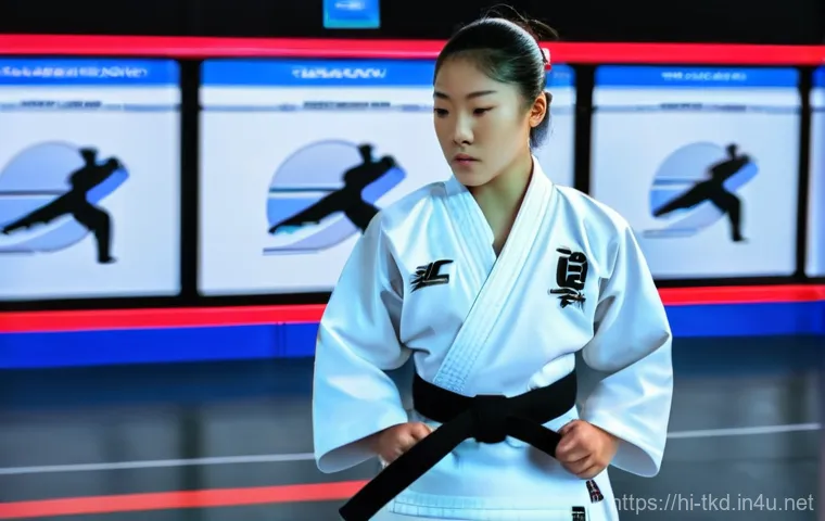 태권도 경기 분석 프로그램 추천 - **Prompt 1: Focused Taekwondo Athlete Reviewing Performance Data**
"A highly detailed, cinematic...
